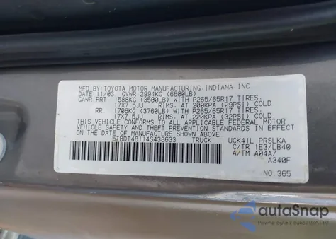 2004 Toyota Tundra Limited V8 from USA, damaged, VIN 5TBDT48114S438633